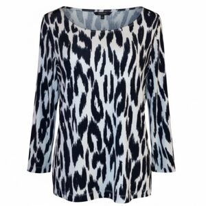 EASYCARE BY CHICOS Stretch Tunic Blouse in Black/White Animal Print Size 1 (M)